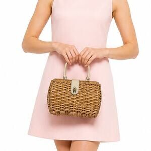 Vintage 60s Wicker Top Handle Handbag Pink Lined Basket Purse MCM